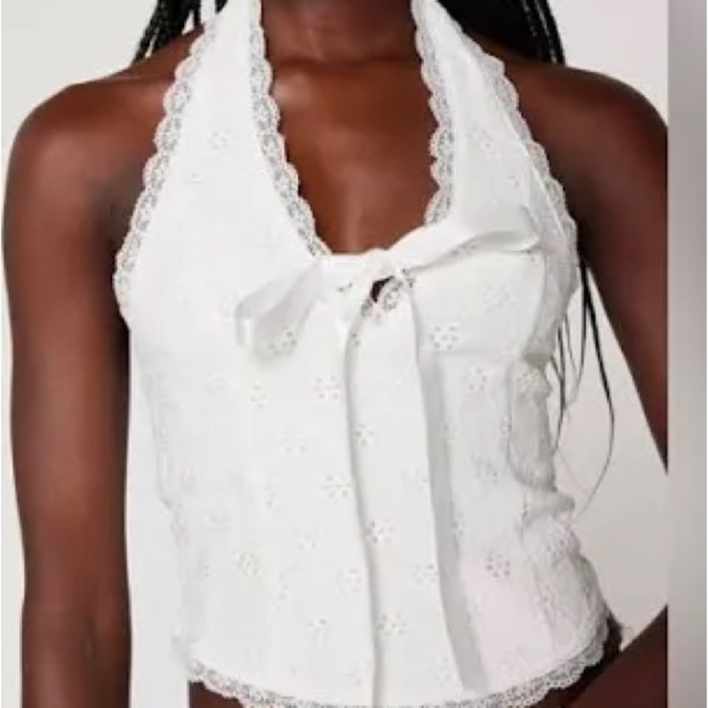 Kimchi Blue White Eyelet Halter Tie-Front Top